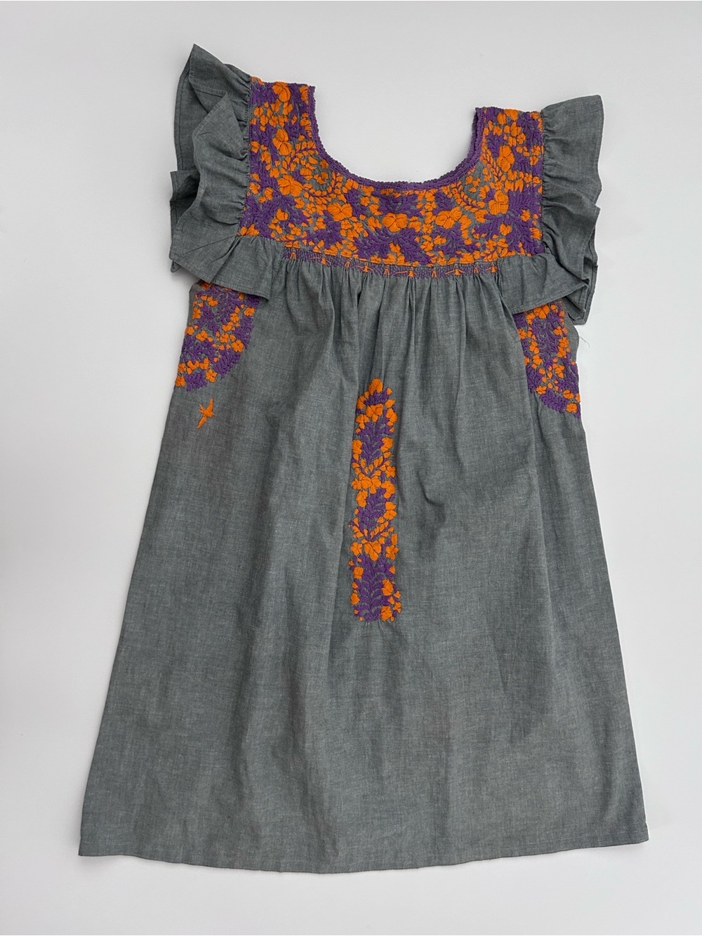 Mi Golondrina Mexico Soledad Hand Embroidered Ruffle Sleeve Dress
Chambray
$395
